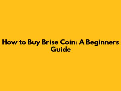 How to Buy Brise Coin: A Beginner's Guide
