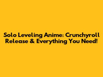 Solo Leveling Anime: Crunchyroll Release & Everything You Need!